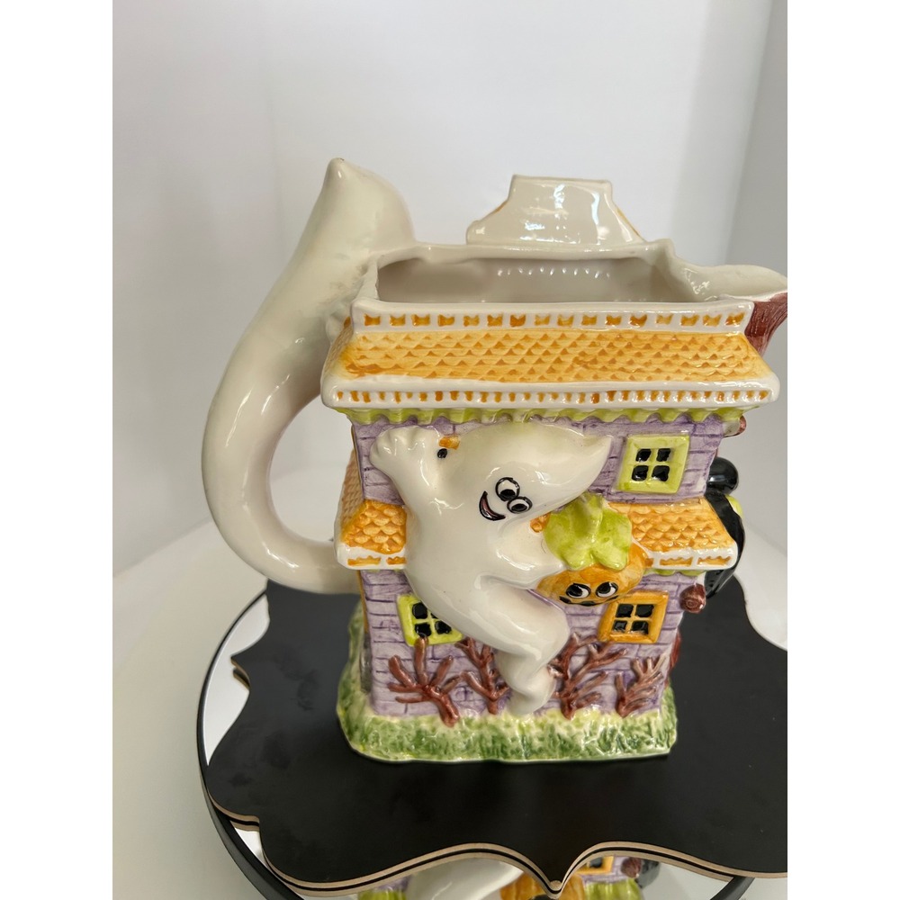 Pitcher Halloween Multicolor Haunted House Ghost Bat Pumpkin Ceramic Collectible